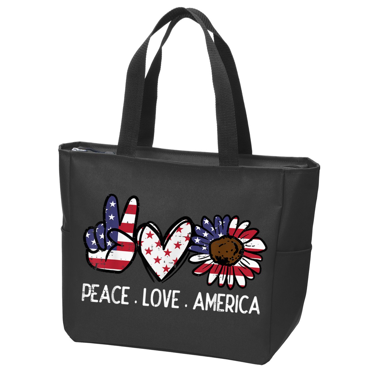 Peace Love America US Flag Fourth Womens 4th Of July Patriot Zip Tote Bag