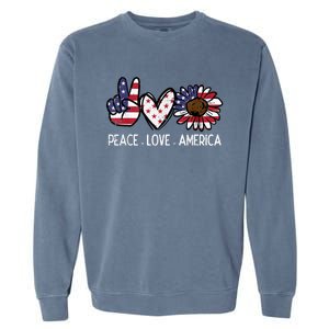 Peace Love America US Flag Fourth Womens 4th Of July Patriot Garment-Dyed Sweatshirt