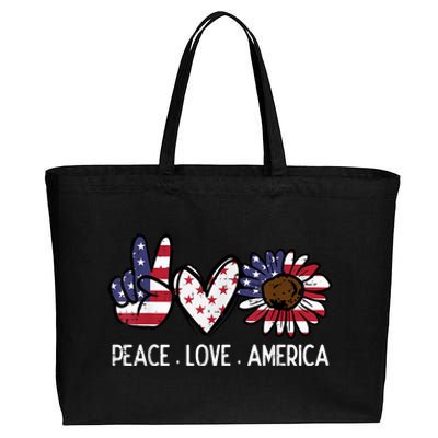 Peace Love America US Flag Fourth Womens 4th Of July Patriot Cotton Canvas Jumbo Tote