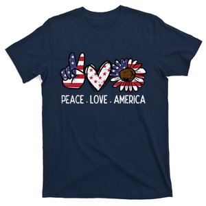 Peace Love America US Flag Fourth Womens 4th Of July Patriot T-Shirt