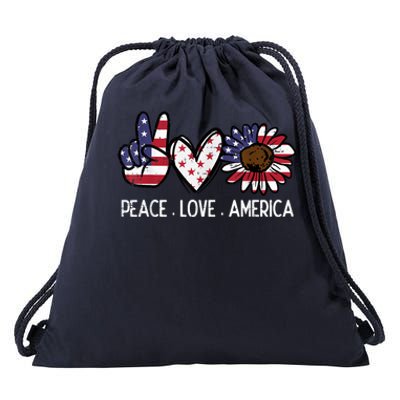 Peace Love America US Flag Fourth Womens 4th Of July Patriot Drawstring Bag