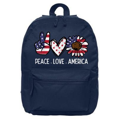 Peace Love America US Flag Fourth Womens 4th Of July Patriot 16 in Basic Backpack