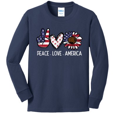 Peace Love America US Flag Fourth Womens 4th Of July Patriot Kids Long Sleeve Shirt