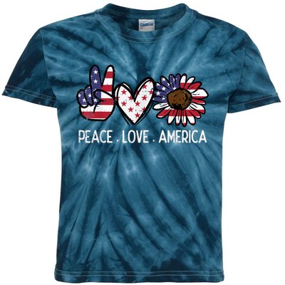 Peace Love America US Flag Fourth Womens 4th Of July Patriot Kids Tie-Dye T-Shirt