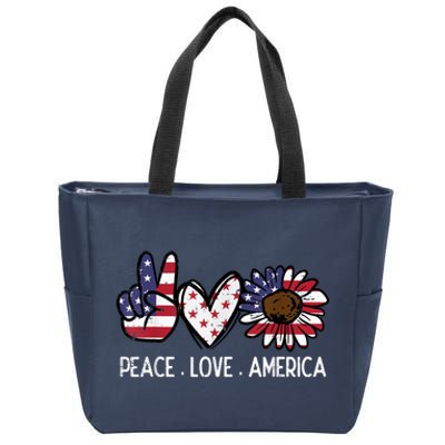 Peace Love America US Flag Fourth Womens 4th Of July Patriot Zip Tote Bag