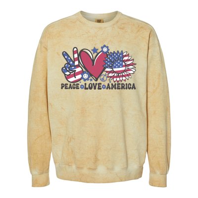 Peace Love America US Flag Groovy Freedom Day 4th Of July Colorblast Crewneck Sweatshirt