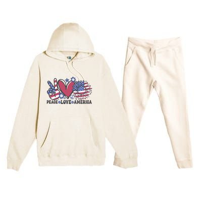 Peace Love America US Flag Groovy Freedom Day 4th Of July Premium Hooded Sweatsuit Set