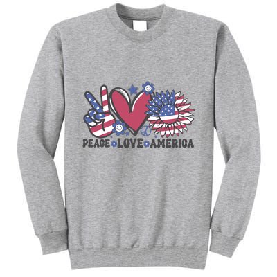 Peace Love America US Flag Groovy Freedom Day 4th Of July Tall Sweatshirt