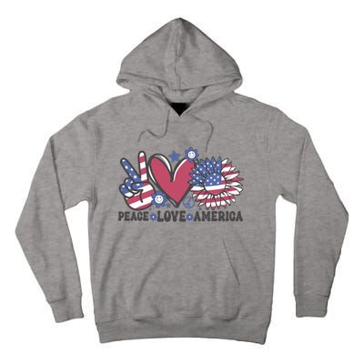 Peace Love America US Flag Groovy Freedom Day 4th Of July Tall Hoodie