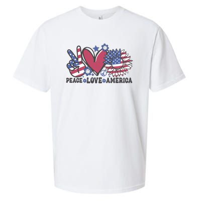 Peace Love America US Flag Groovy Freedom Day 4th Of July Sueded Cloud Jersey T-Shirt