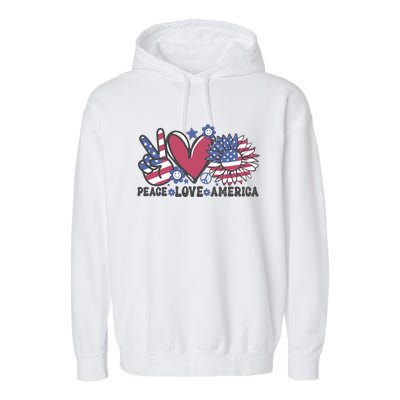 Peace Love America US Flag Groovy Freedom Day 4th Of July Garment-Dyed Fleece Hoodie