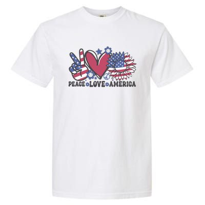 Peace Love America US Flag Groovy Freedom Day 4th Of July Garment-Dyed Heavyweight T-Shirt