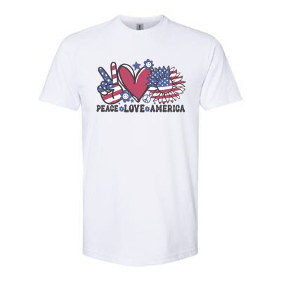 Peace Love America US Flag Groovy Freedom Day 4th Of July Softstyle CVC T-Shirt