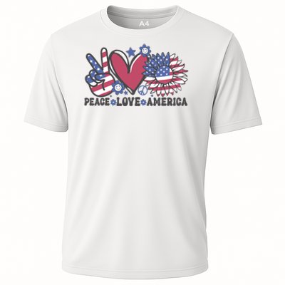 Peace Love America US Flag Groovy Freedom Day 4th Of July Cooling Performance Crew T-Shirt