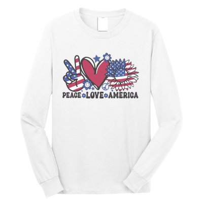 Peace Love America US Flag Groovy Freedom Day 4th Of July Long Sleeve Shirt