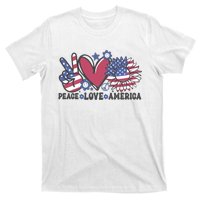 Peace Love America US Flag Groovy Freedom Day 4th Of July T-Shirt