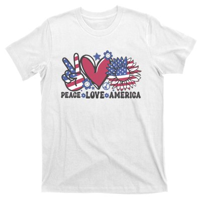 Peace Love America US Flag Groovy Freedom Day 4th Of July T-Shirt