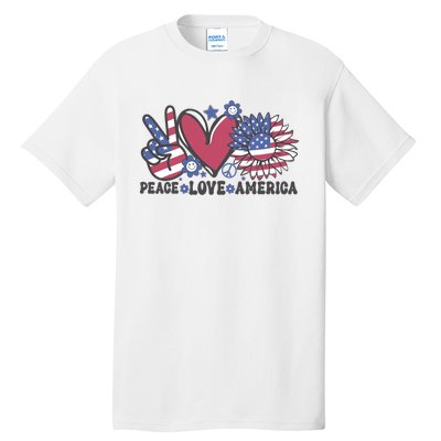 Peace Love America US Flag Groovy Freedom Day 4th Of July Tall T-Shirt