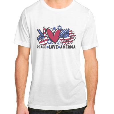 Peace Love America US Flag Groovy Freedom Day 4th Of July Adult ChromaSoft Performance T-Shirt