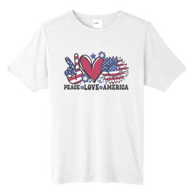 Peace Love America US Flag Groovy Freedom Day 4th Of July Tall Fusion ChromaSoft Performance T-Shirt