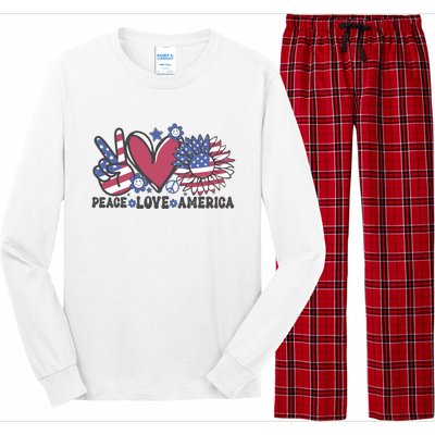 Peace Love America US Flag Groovy Freedom Day 4th Of July Long Sleeve Pajama Set