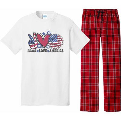 Peace Love America US Flag Groovy Freedom Day 4th Of July Pajama Set