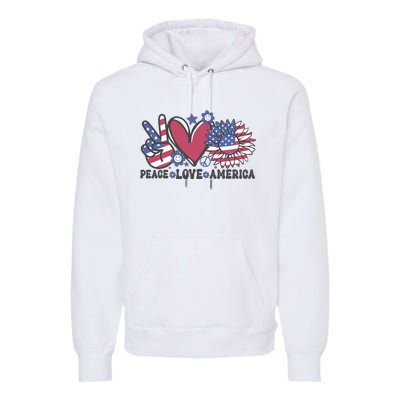 Peace Love America US Flag Groovy Freedom Day 4th Of July Premium Hoodie