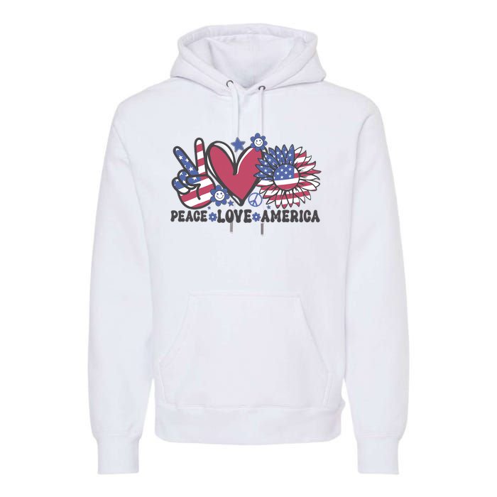 Peace Love America US Flag Groovy Freedom Day 4th Of July Premium Hoodie