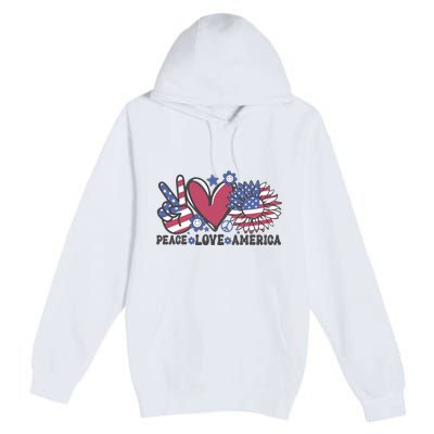 Peace Love America US Flag Groovy Freedom Day 4th Of July Premium Pullover Hoodie