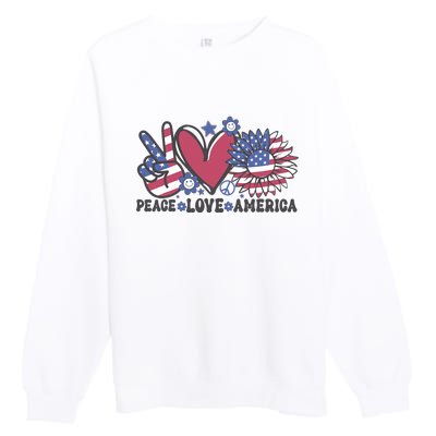 Peace Love America US Flag Groovy Freedom Day 4th Of July Premium Crewneck Sweatshirt