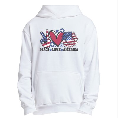 Peace Love America US Flag Groovy Freedom Day 4th Of July Urban Pullover Hoodie