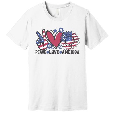 Peace Love America US Flag Groovy Freedom Day 4th Of July Premium T-Shirt