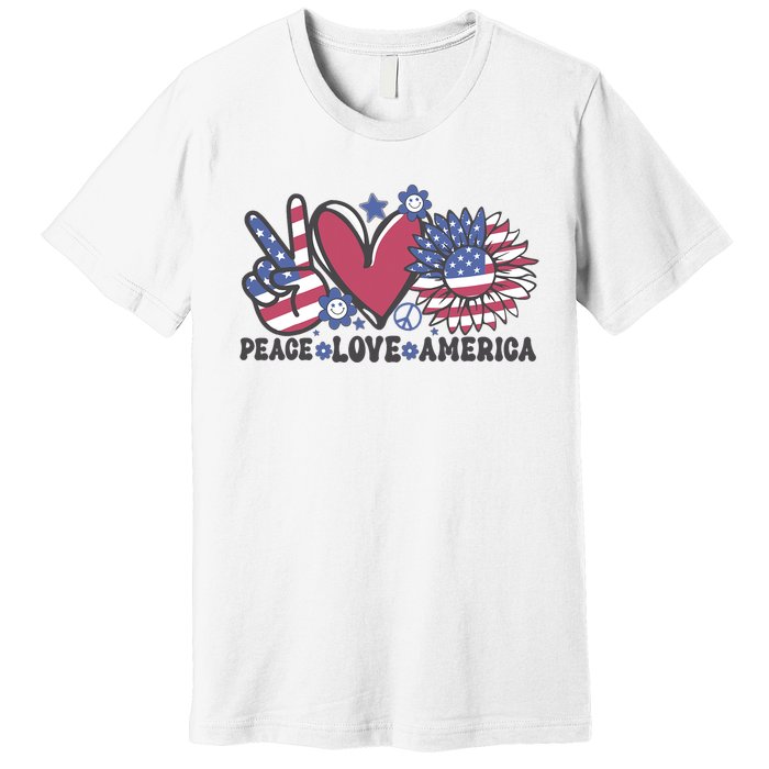 Peace Love America US Flag Groovy Freedom Day 4th Of July Premium T-Shirt