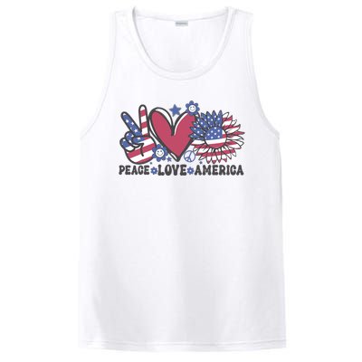 Peace Love America US Flag Groovy Freedom Day 4th Of July PosiCharge Competitor Tank