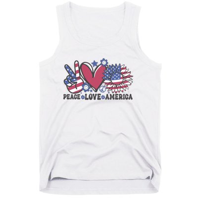 Peace Love America US Flag Groovy Freedom Day 4th Of July Tank Top