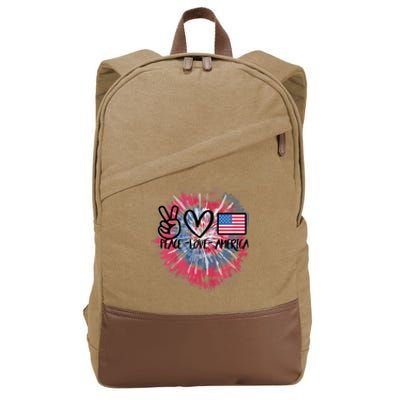 Peace Love America Tie Dye 4th Of July Girl US Flag Cotton Canvas Backpack