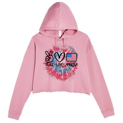 Peace Love America Tie Dye 4th Of July Girl US Flag Crop Fleece Hoodie