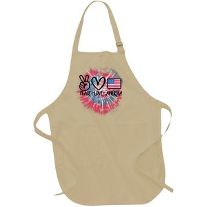 Peace Love America Tie Dye 4th Of July Girl US Flag Full-Length Apron With Pockets