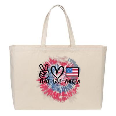 Peace Love America Tie Dye 4th Of July Girl US Flag Cotton Canvas Jumbo Tote