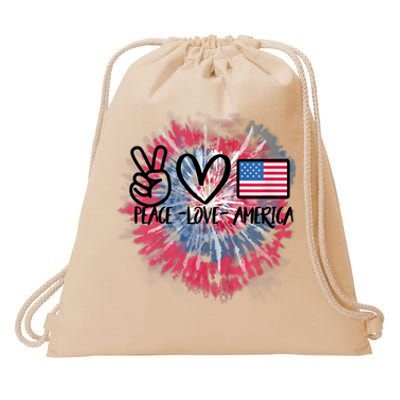 Peace Love America Tie Dye 4th Of July Girl US Flag Drawstring Bag