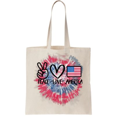 Peace Love America Tie Dye 4th Of July Girl US Flag Tote Bag