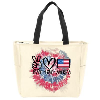 Peace Love America Tie Dye 4th Of July Girl US Flag Zip Tote Bag