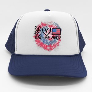 Peace Love America Tie Dye 4th Of July Girl US Flag Trucker Hat