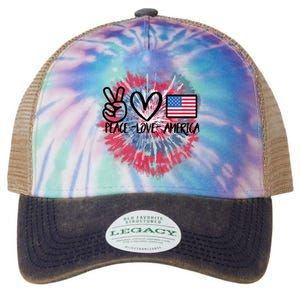 Peace Love America Tie Dye 4th Of July Girl US Flag Legacy Tie Dye Trucker Hat