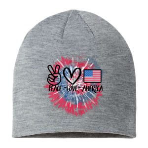 Peace Love America Tie Dye 4th Of July Girl US Flag Sustainable Beanie