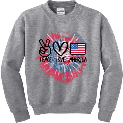 Peace Love America Tie Dye 4th Of July Girl US Flag Kids Sweatshirt