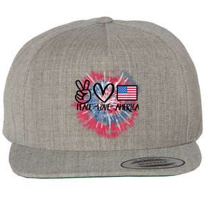 Peace Love America Tie Dye 4th Of July Girl US Flag Wool Snapback Cap