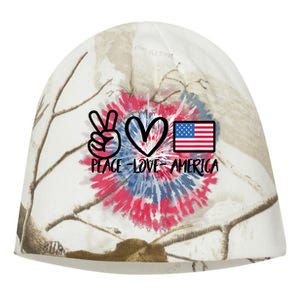 Peace Love America Tie Dye 4th Of July Girl US Flag Kati - Camo Knit Beanie