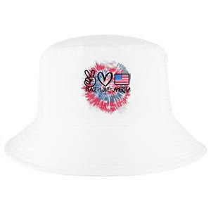 Peace Love America Tie Dye 4th Of July Girl US Flag Cool Comfort Performance Bucket Hat