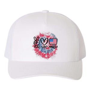 Peace Love America Tie Dye 4th Of July Girl US Flag Yupoong Adult 5-Panel Trucker Hat